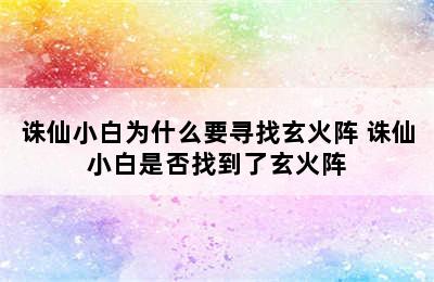 诛仙小白为什么要寻找玄火阵 诛仙小白是否找到了玄火阵